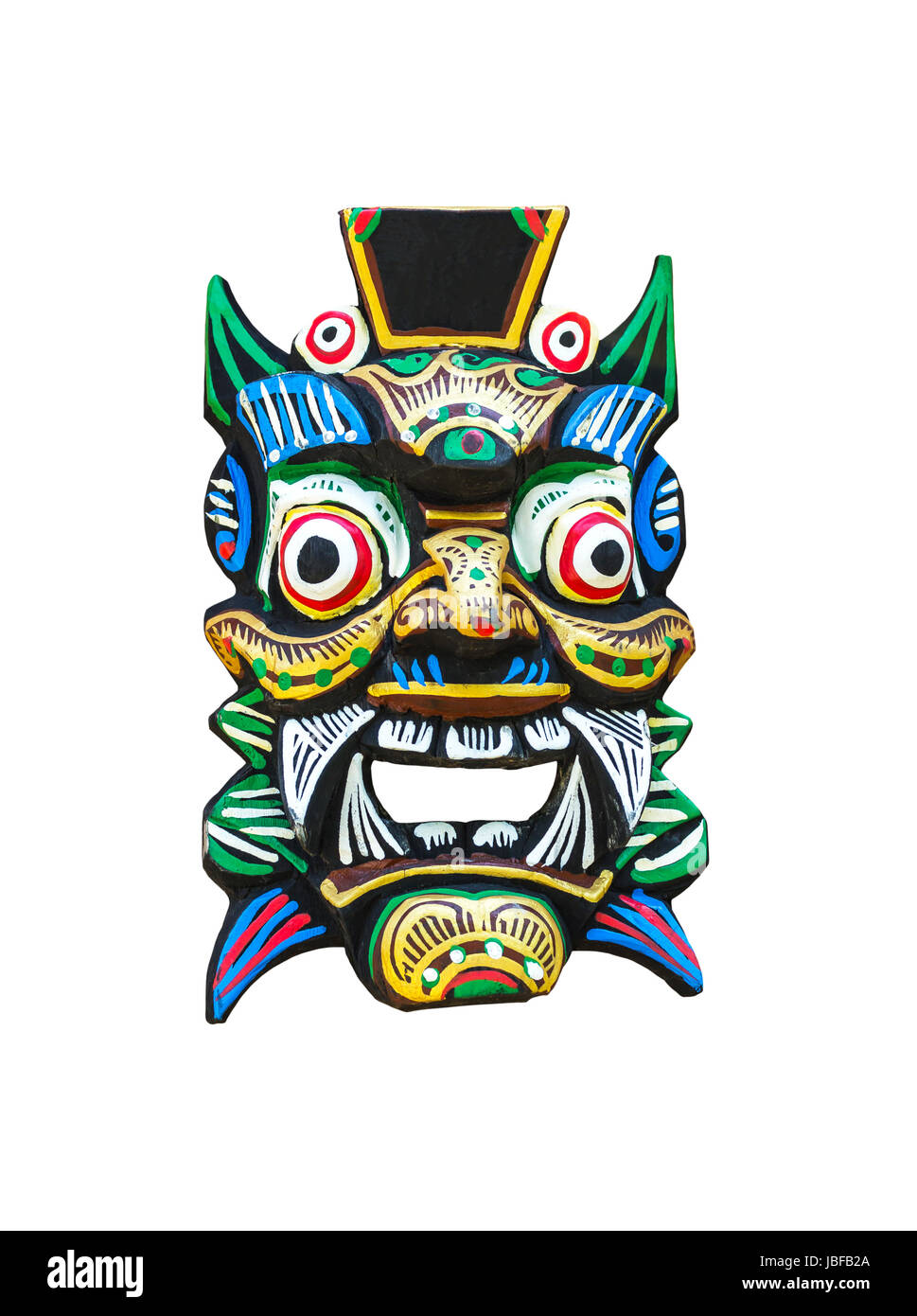 Traditionelle balinesische Maske isoliert auf weiss mit Beschneidungspfad Stockfoto