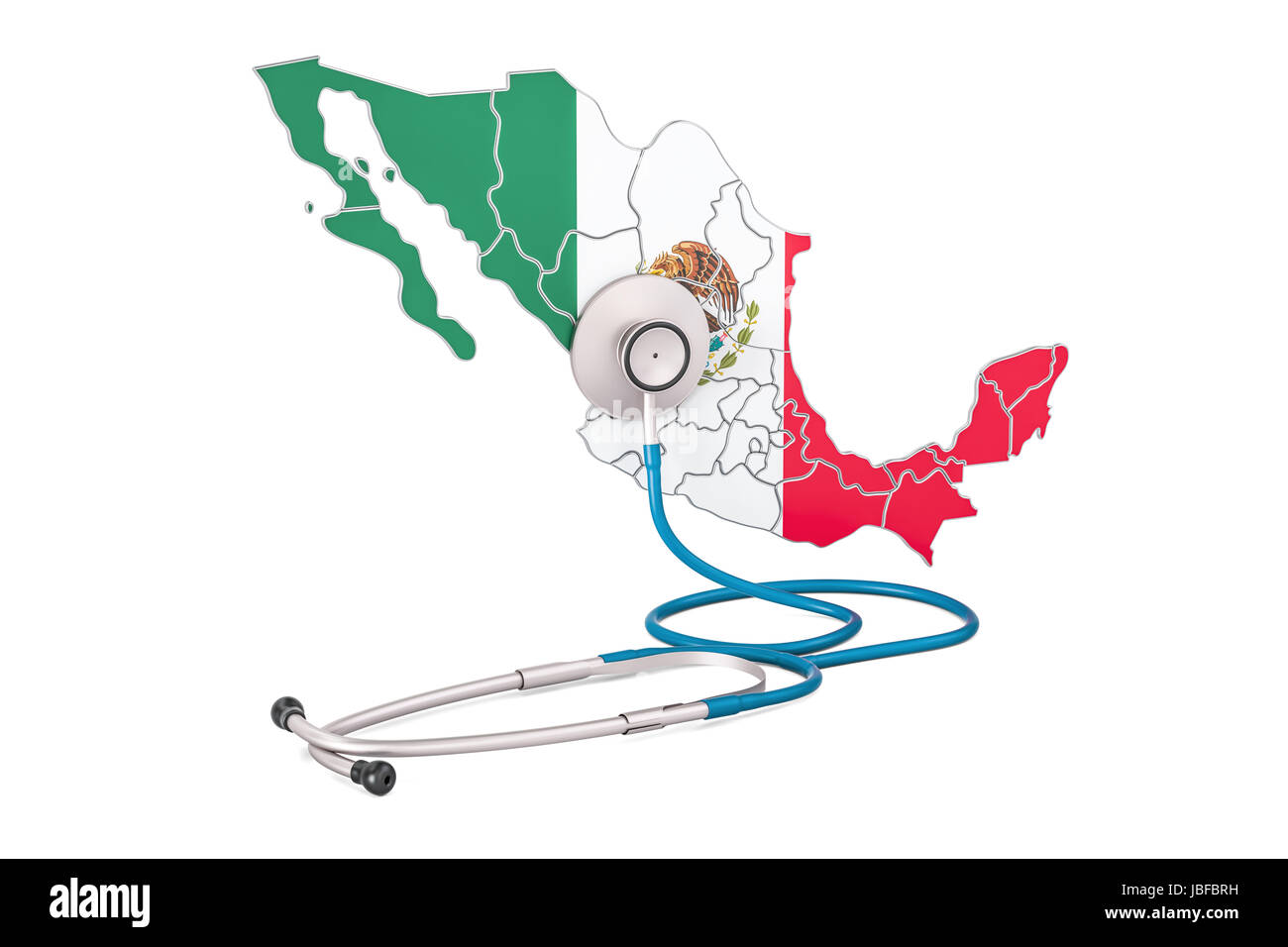 Mexikanische Karte mit Stethoskop, nationalen Gesundheits-Konzept, 3D-Rendering Stockfoto