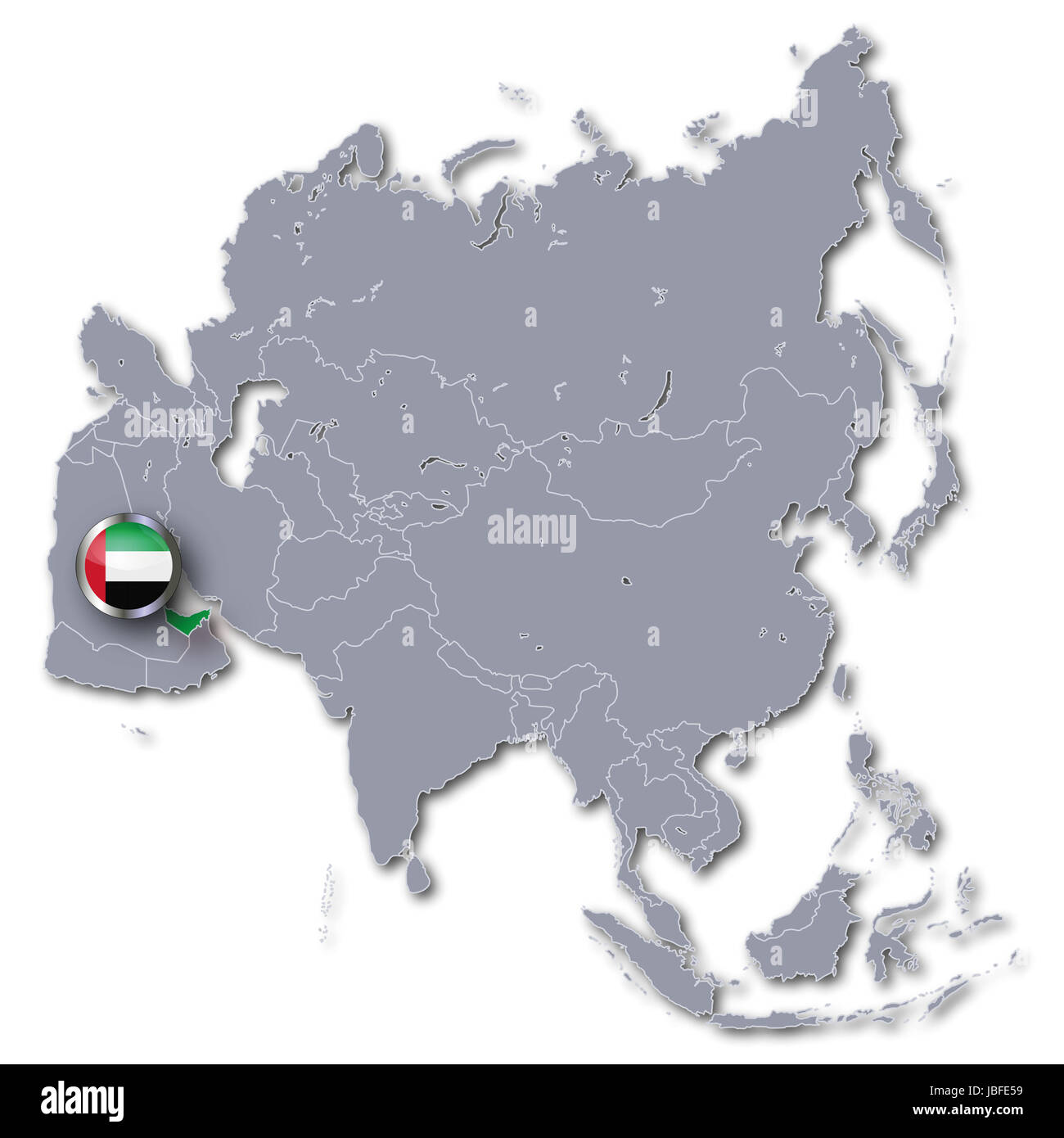 Asien Karte mit uae Stockfoto