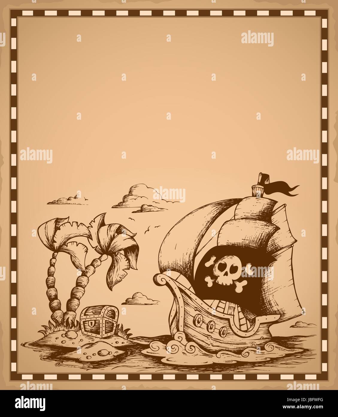 Piraten-Thema Zeichnung auf Pergament 2 - Bild-Darstellung. Stockfoto