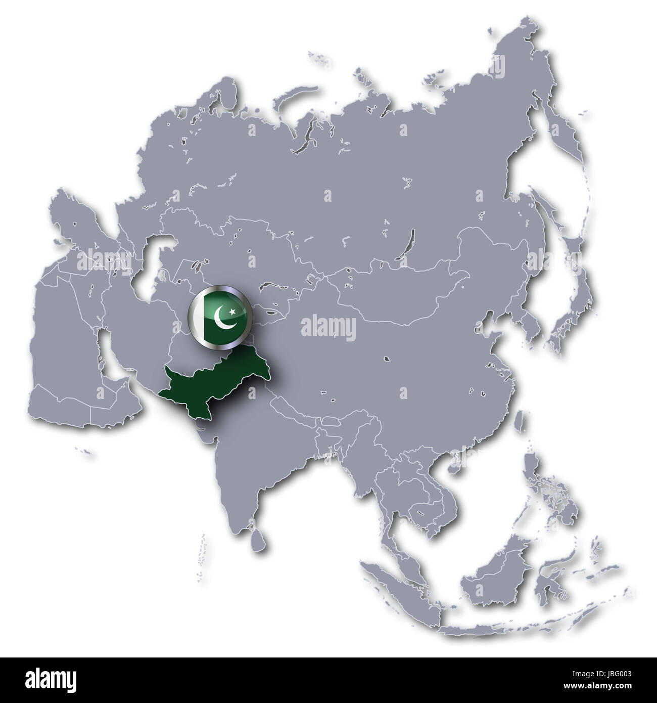 Asien Karte mit Pakistan Stockfoto