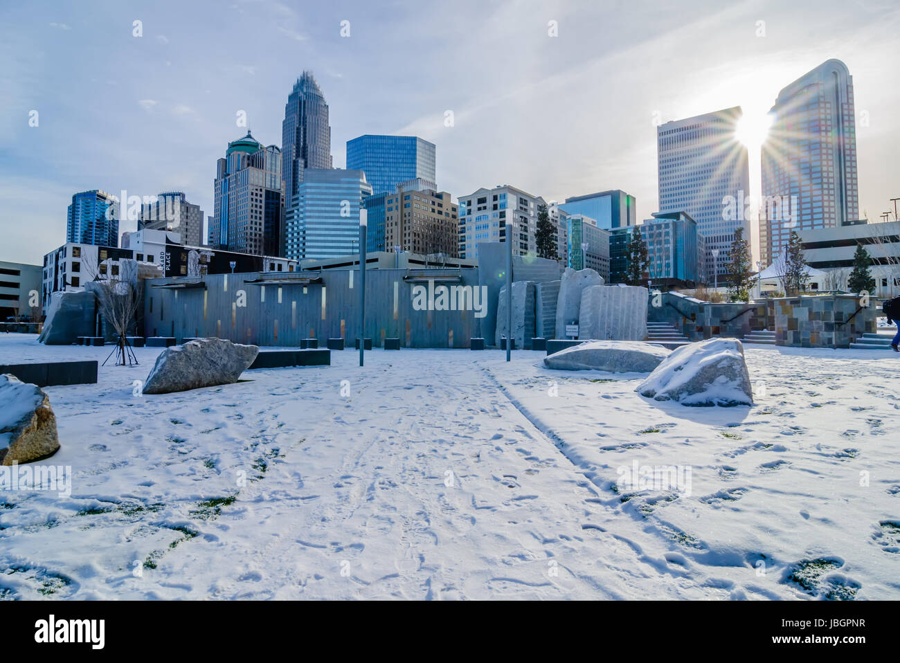 seltene Winterlandschaft um Charlotte North carolina Stockfoto