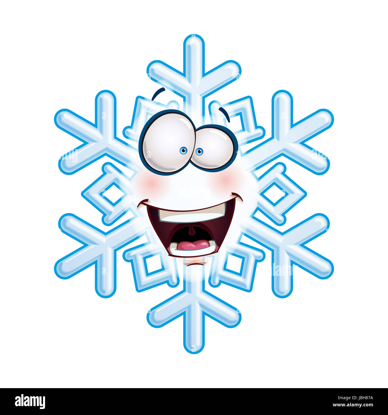 Cartoon Illustration einer Schneeflocke Emoticon lachen vor Aufregung. Stockfoto