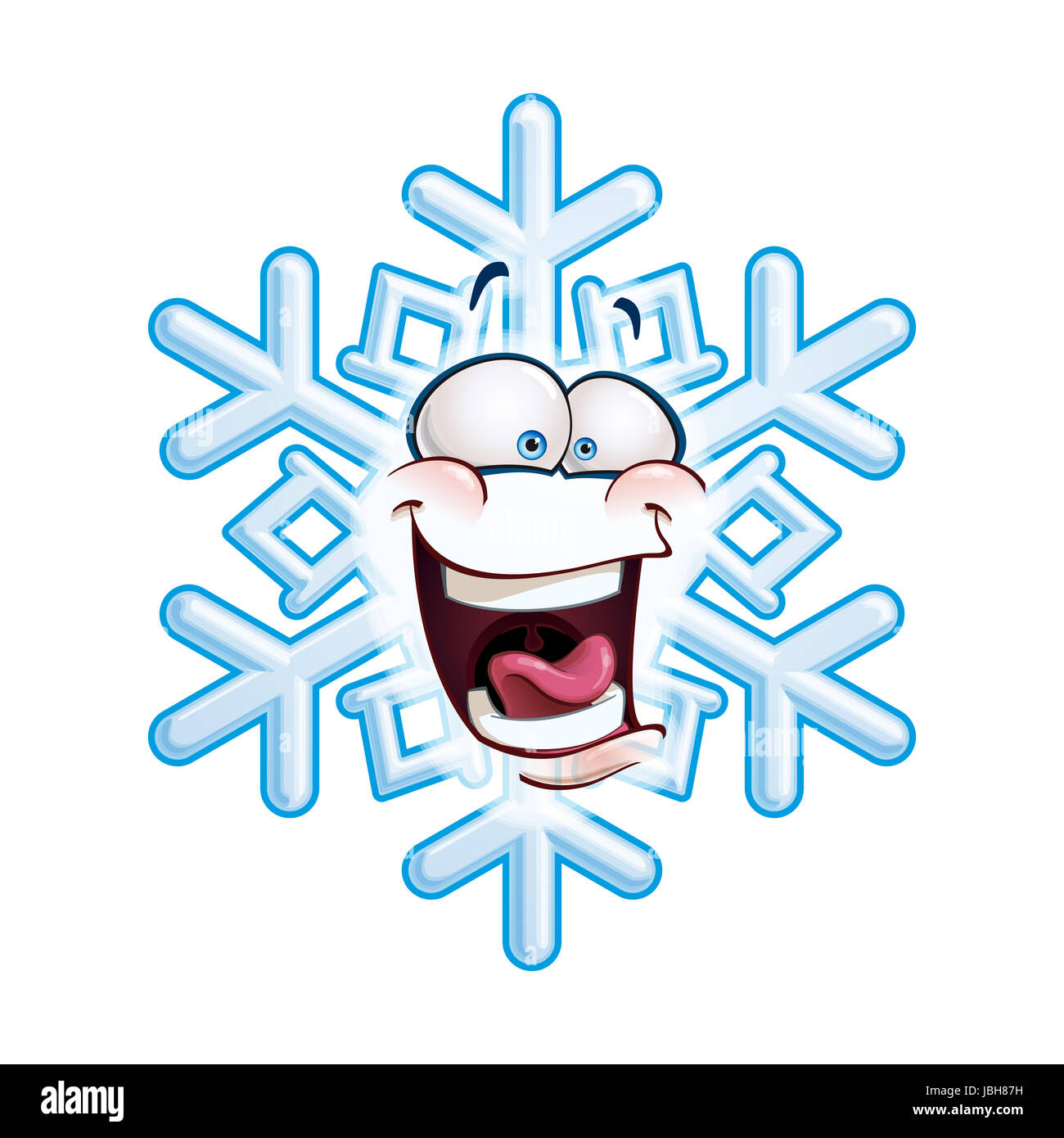 Eine Schneeflocke Emoticon laughing out loud, Cartoon Illustration. Stockfoto