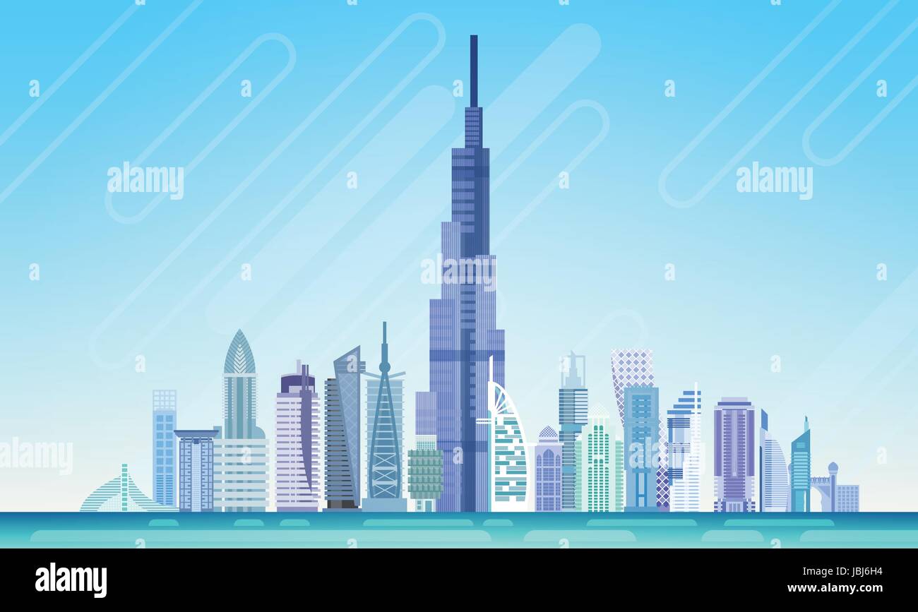 Dubai Wolkenkratzer Ansicht Stadtbild Hintergrund Stadtsilhouette mit Textfreiraum Stock Vektor