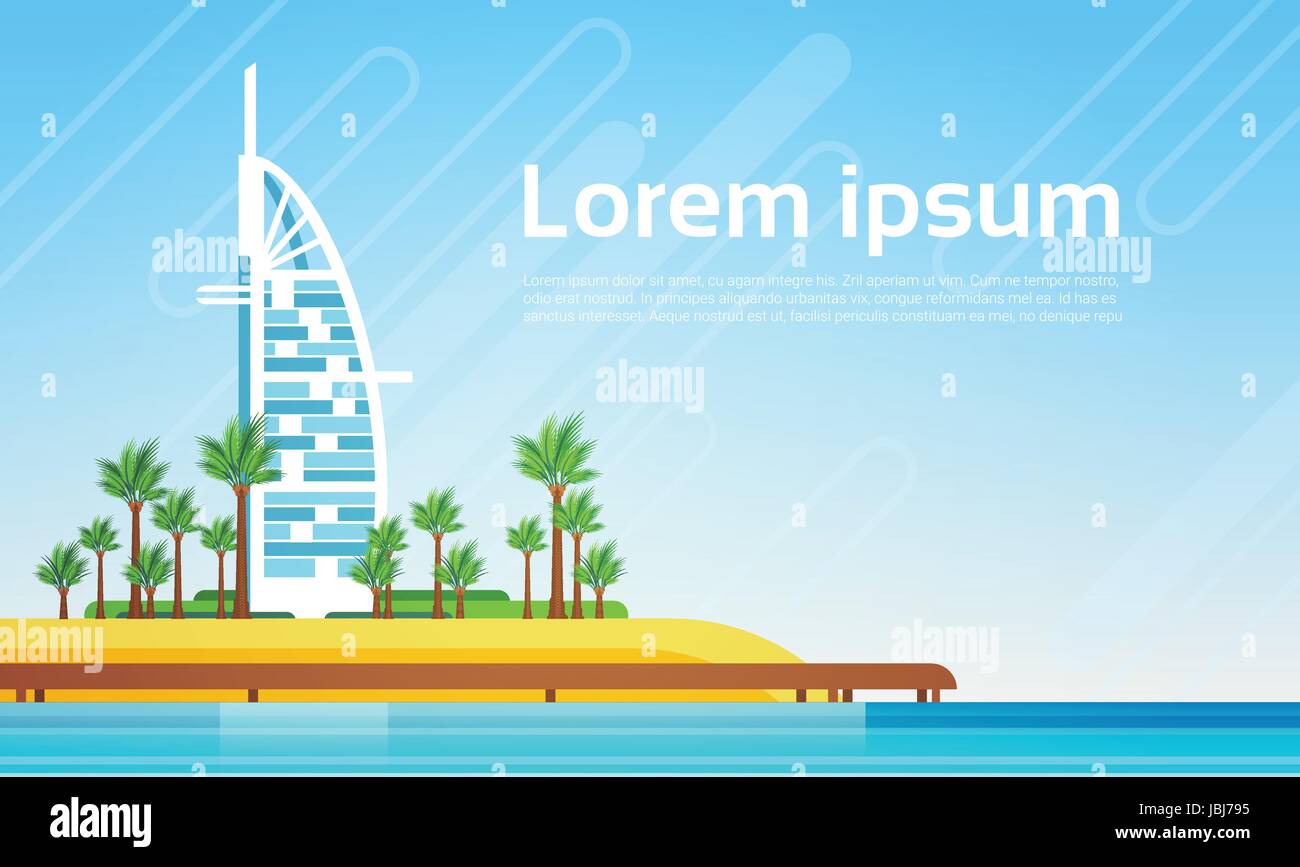 Dubai Stadt Wolkenkratzer Ansicht Stadtbild Hintergrund Meer Landschaft mit Textfreiraum Stock Vektor