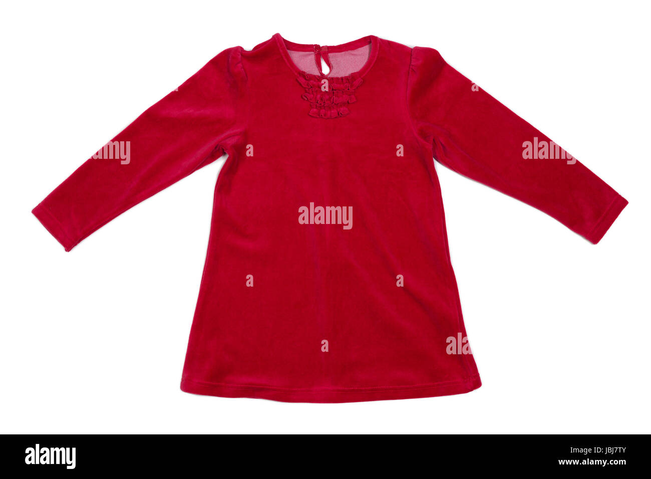 Baby-rote Samt-Kleid. Auf weißem Hintergrund zu isolieren. Stockfoto