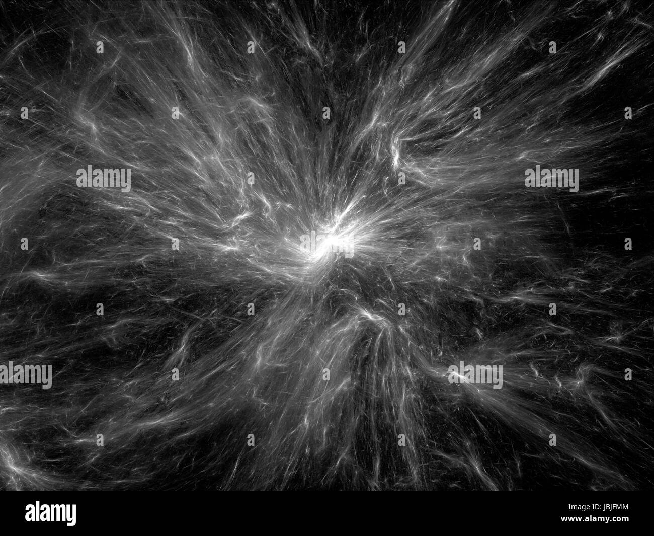 Energie Plasma Funken in den Raum, computergenerierte abstrakte Fraktal Intensität Karte, schwarz und weiß, 3D-Rendering Stockfoto