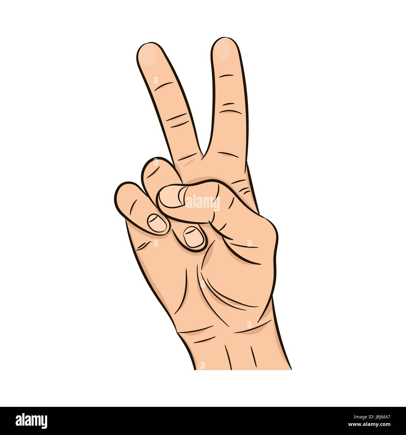 Realistische hand mit zwei Fingern angehoben. Sieg Zeichen auf weißem Hintergrund isoliert. Frieden Geste Symbol. Stock Vektor