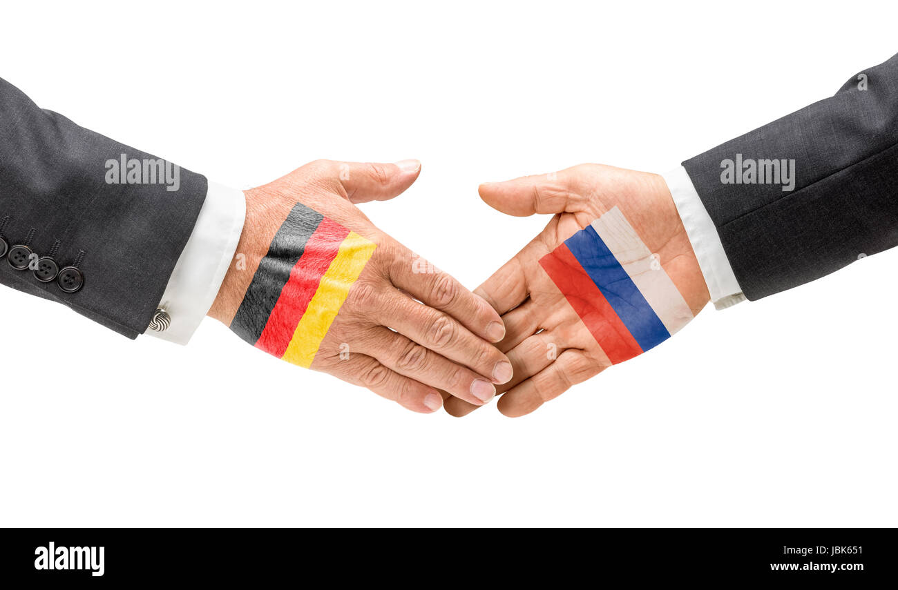 Deutschland Und Russland Reichen Sich Die Hand Stockfoto