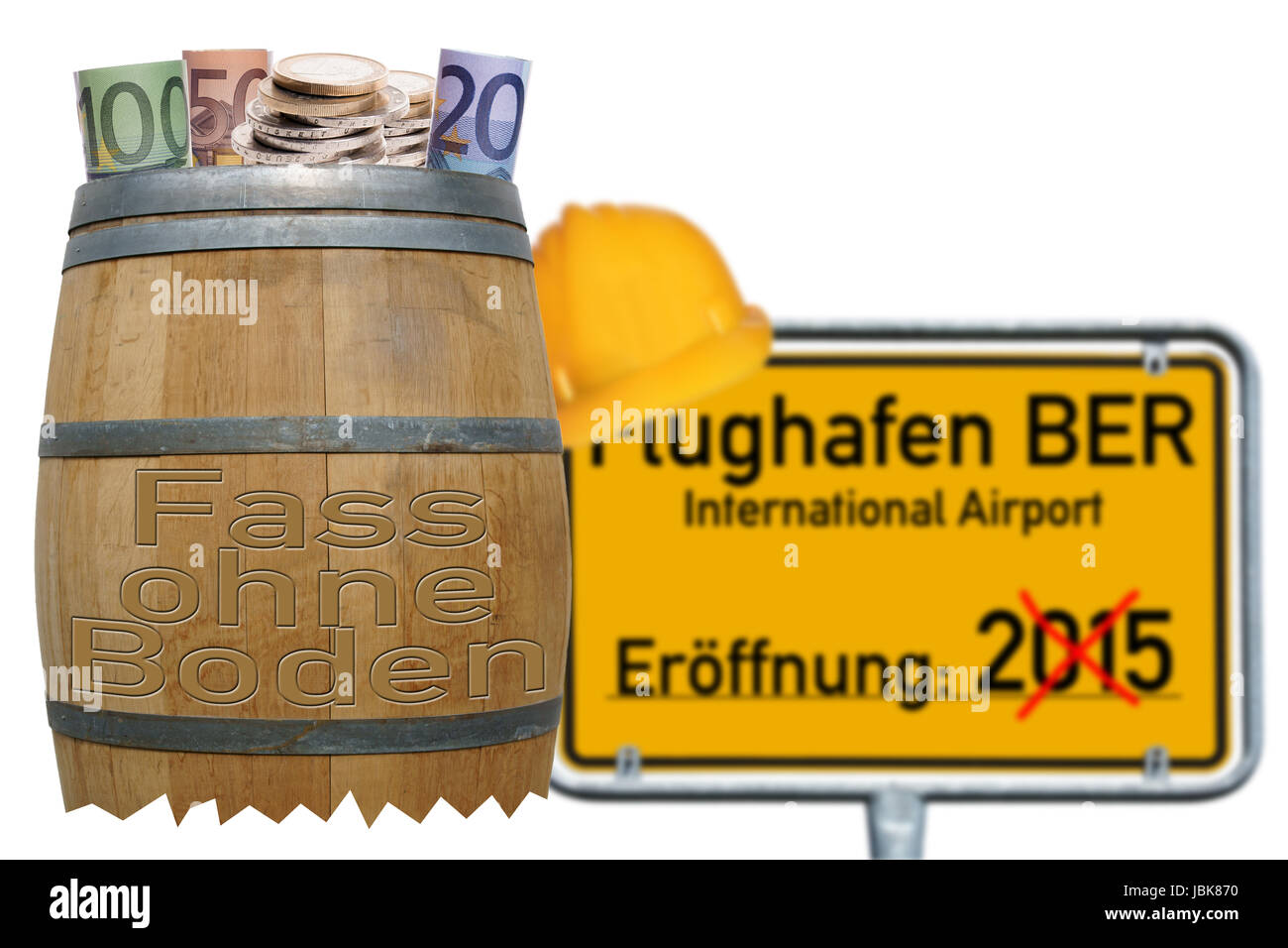 Abgrund und Zeichen mit den deutschen Worten Flughafen BER Stockfoto