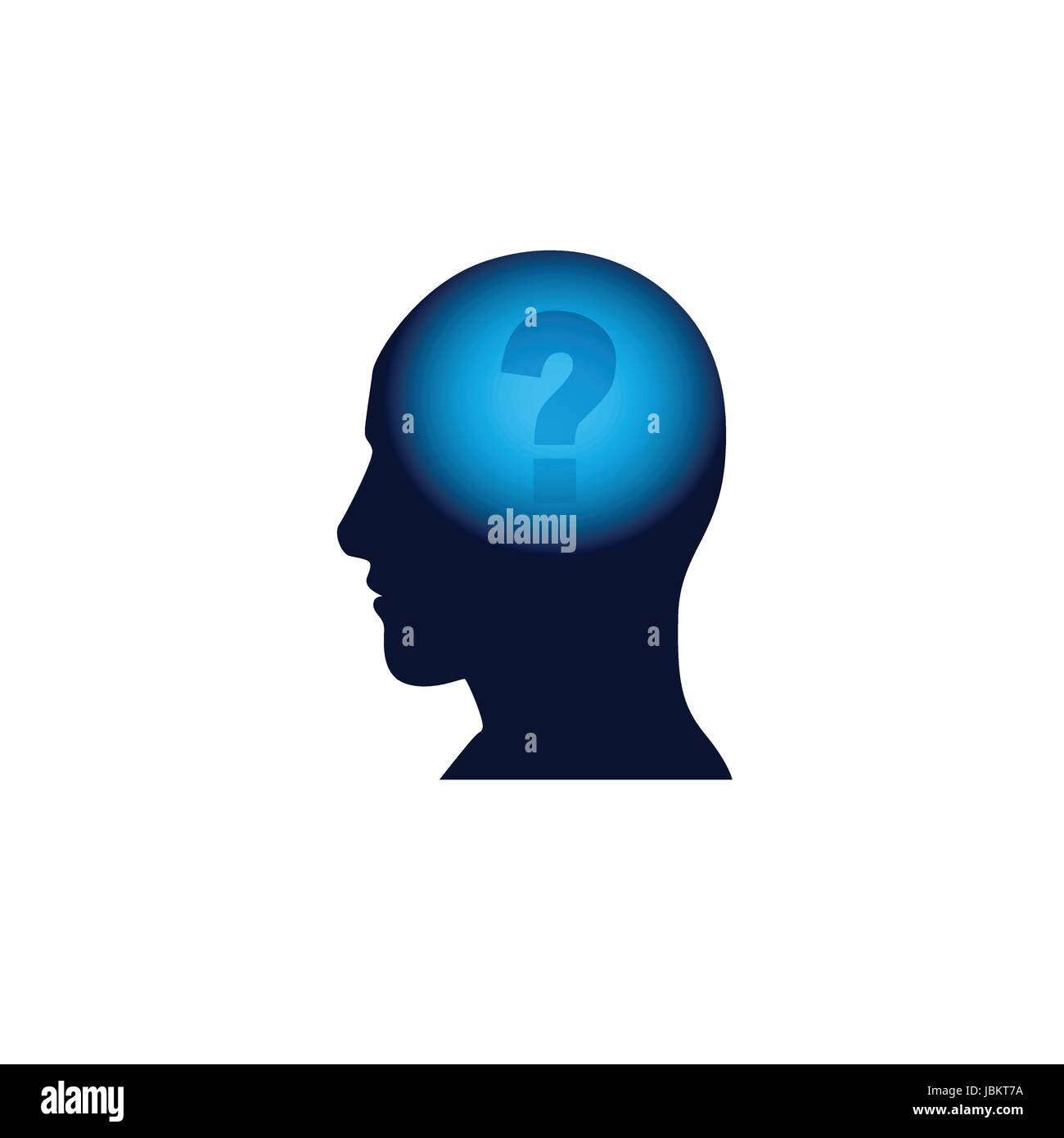 Kopf mit Fragezeichen im Gehirn, Brainstorming denken Intelligenz Konzept Symbol Stock Vektor