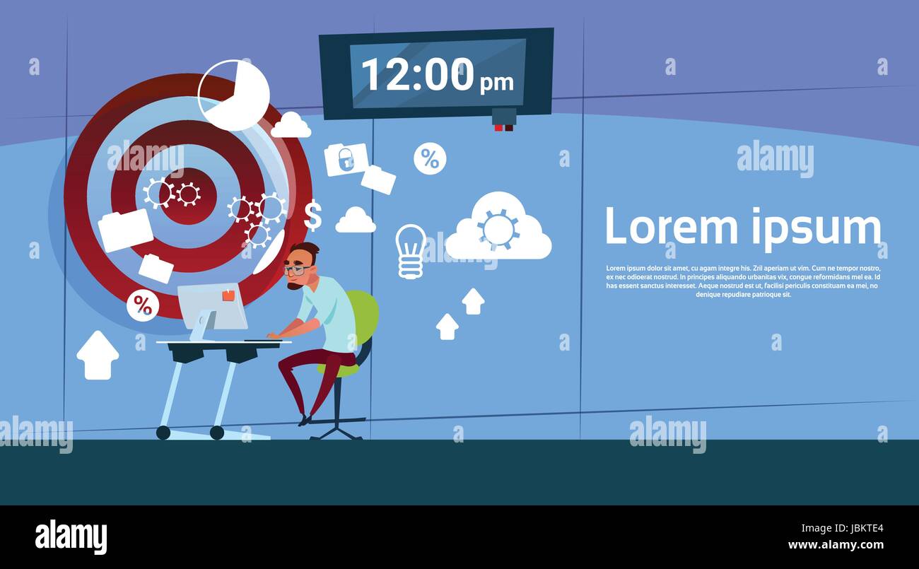 Geschäftsmann, sitzen Schreibtisch Büro Computer Desktop Textfreiraum Stock Vektor