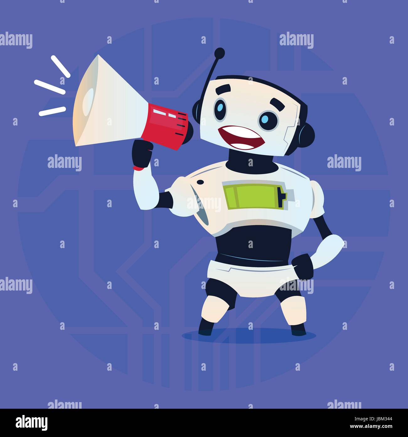 Niedliche Roboter halten Megaphon digitales Marketing moderne künstliche-Intelligenz-Technologie-Konzept Stock Vektor