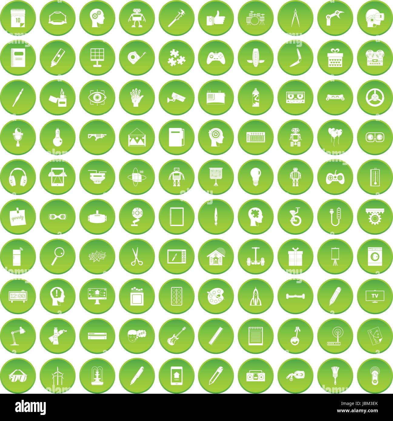 100 kreative Idee Icons set grünen Kreis Stock Vektor