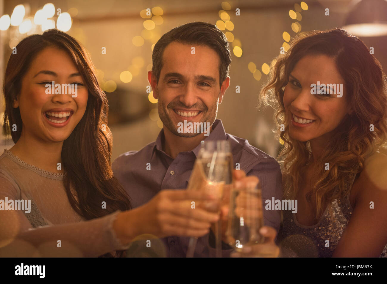 Porträt, Lächeln Freunde Toasten Weingläser Stockfoto