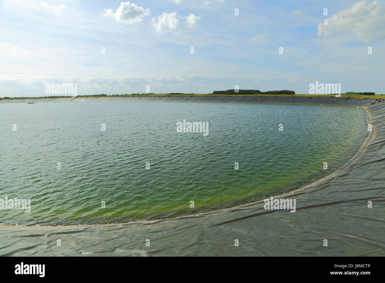 landwirtschaftlichen Reservoir, künstlichen, Wasserversorgung für Landwirtschaft, Norfolk, England, Vereinigtes Königreich, Ernte Wasserreservoirs Stockfoto
