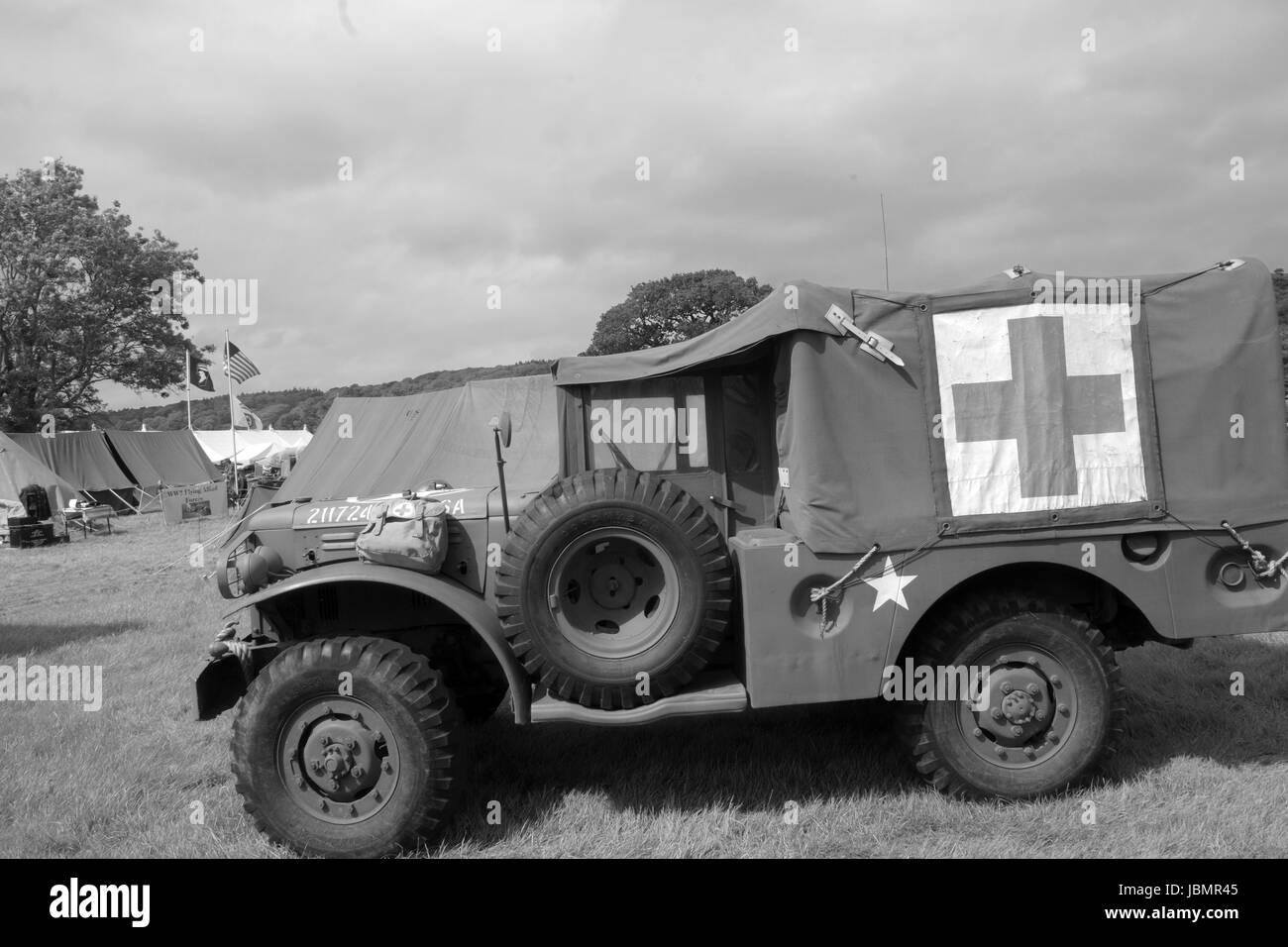 10. Juni 2017 - US-Militär Krankenwagen in Krieg und Frieden zeigen bei Wraxall im Norden Somerset.Engalnd. Stockfoto