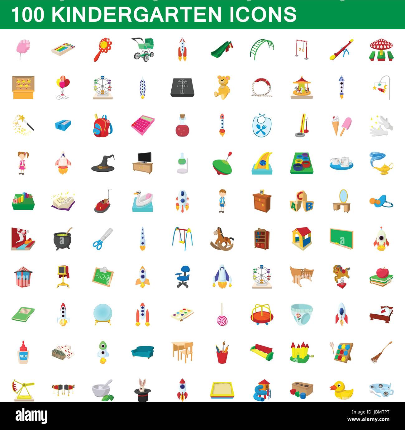 100 Kindergarten Icons set, cartoon-Stil Stock-Vektorgrafik - Alamy