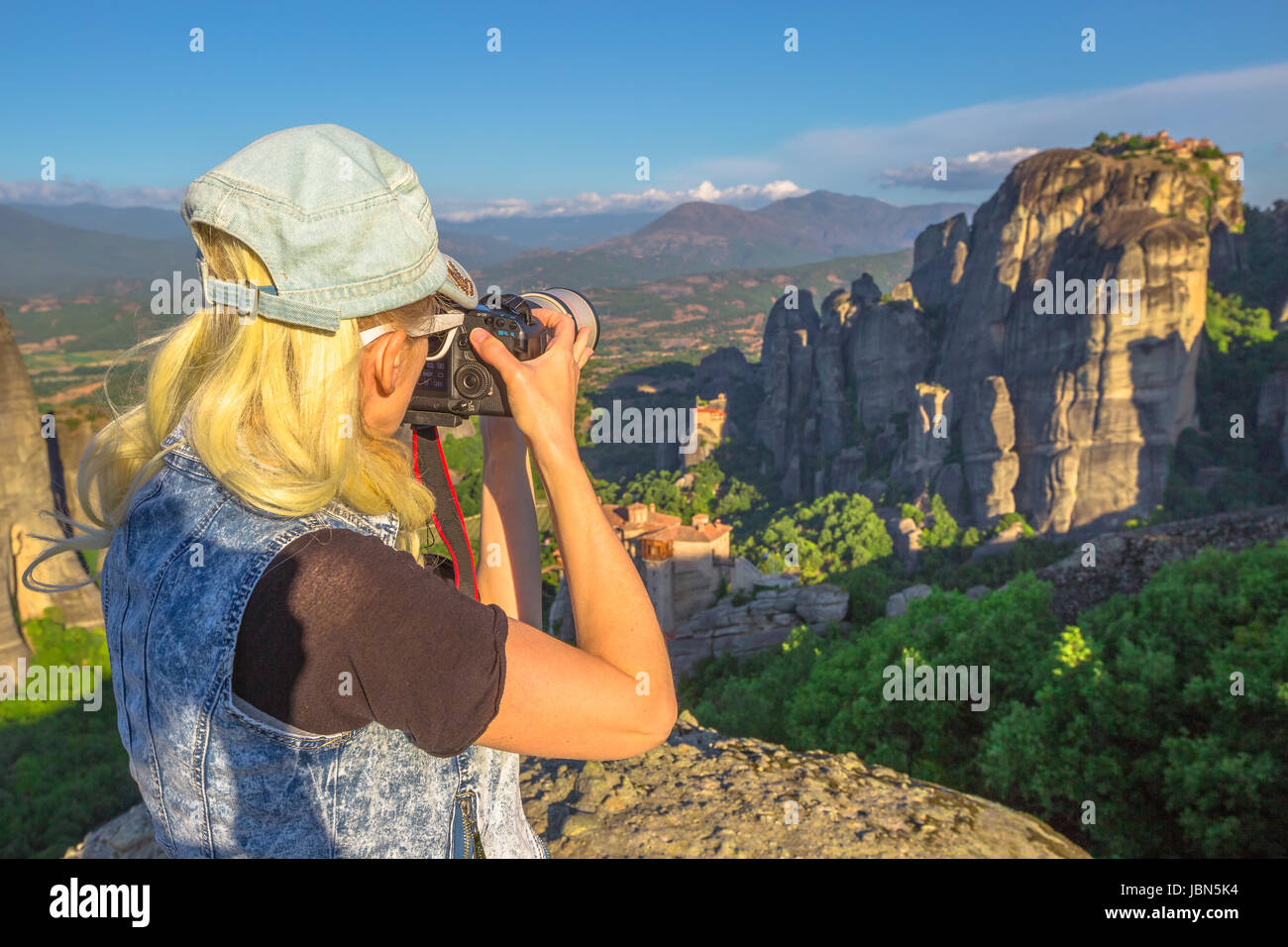 Reisenden Frau Fotograf Stockfoto