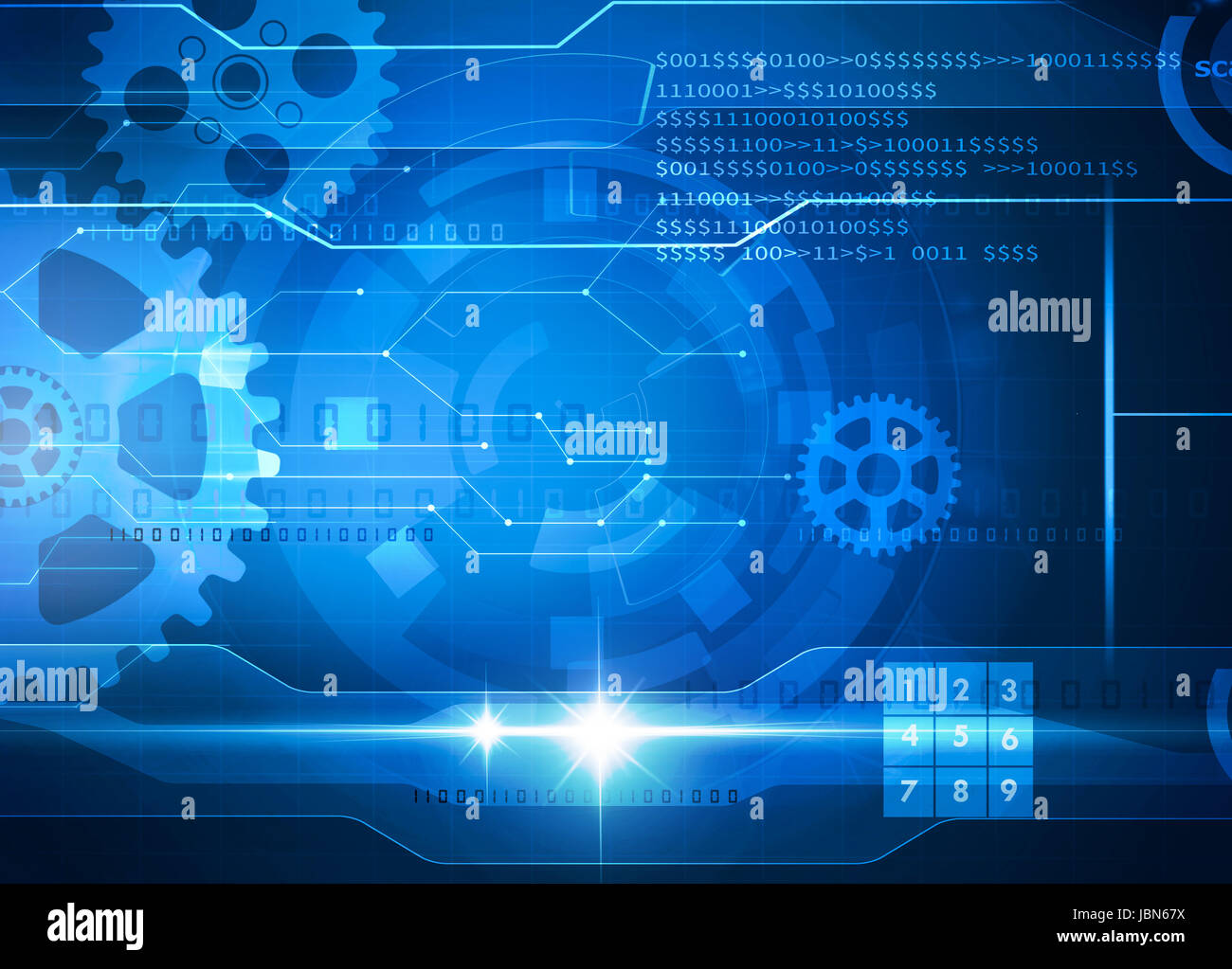 futuristische Technologieelemente blauer Hintergrund Stockfoto