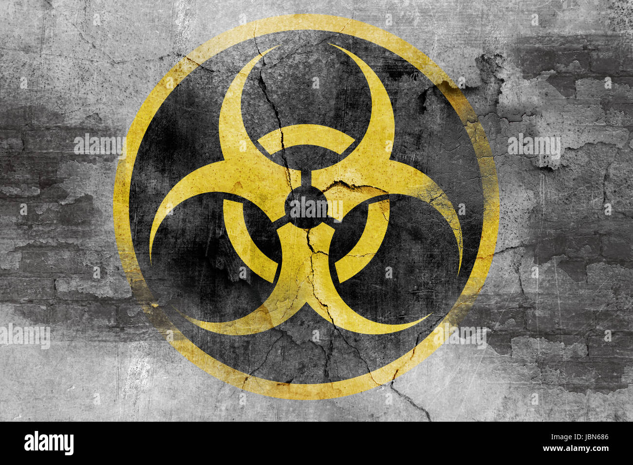 Biohazard-Symbol auf Betonwand Stockfoto