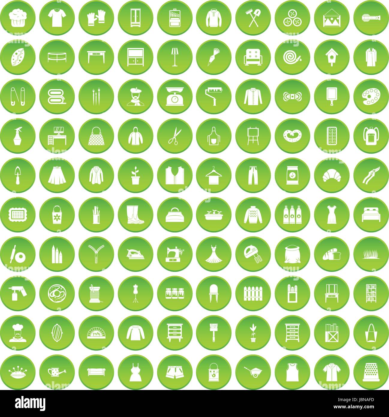 100 Handarbeit Icons set grünen Kreis isoliert auf weißem Hintergrund-Vektor-illustration Stock Vektor