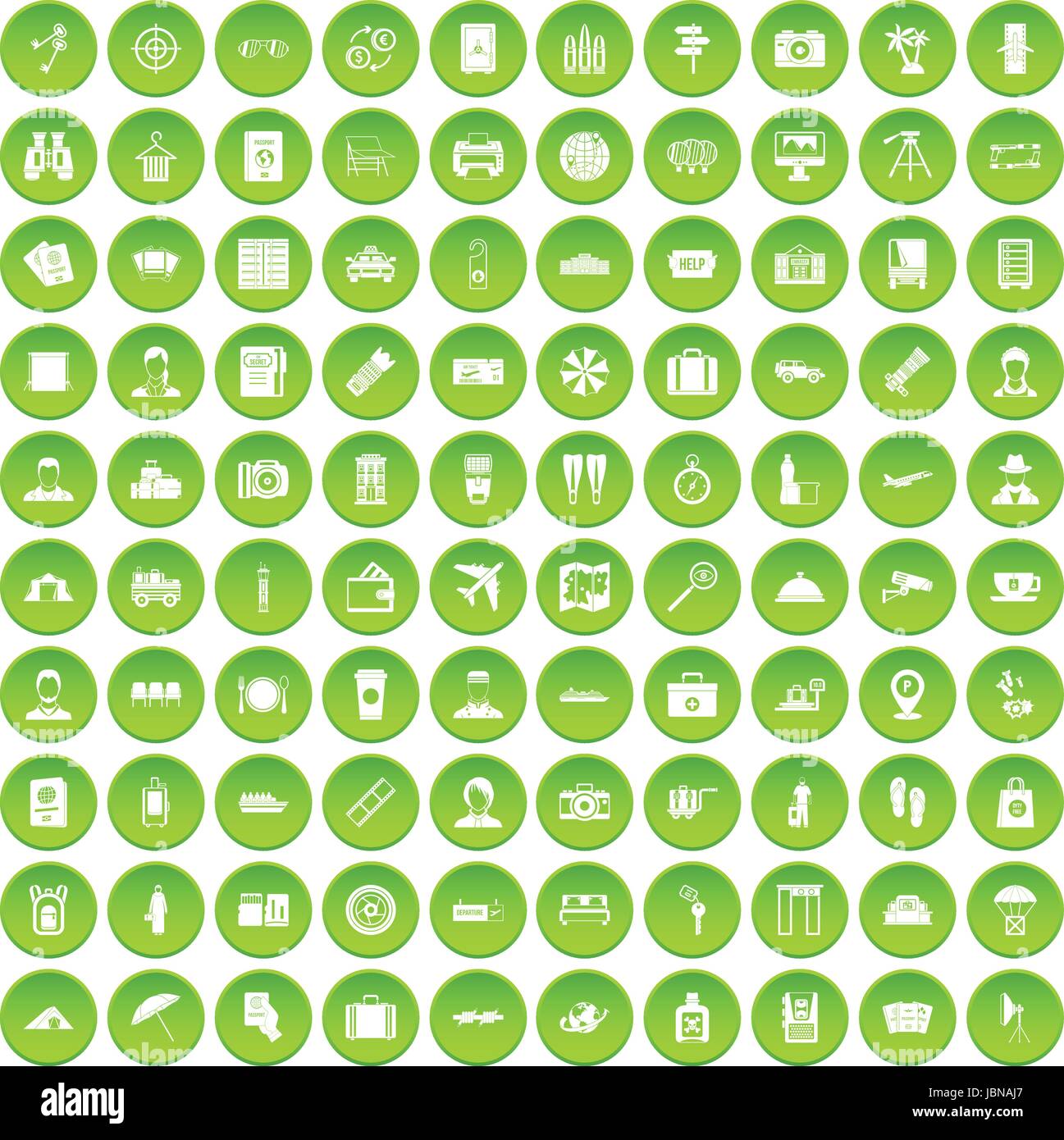 100 Pass Icons set grünen Kreis isoliert auf weißem Hintergrund-Vektor-illustration Stock Vektor