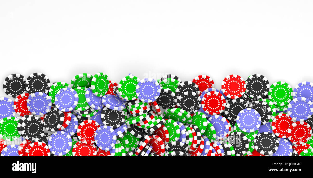 Poker-Chips auf weißem Hintergrund - Kopie Raum. 3D illustration Stockfoto