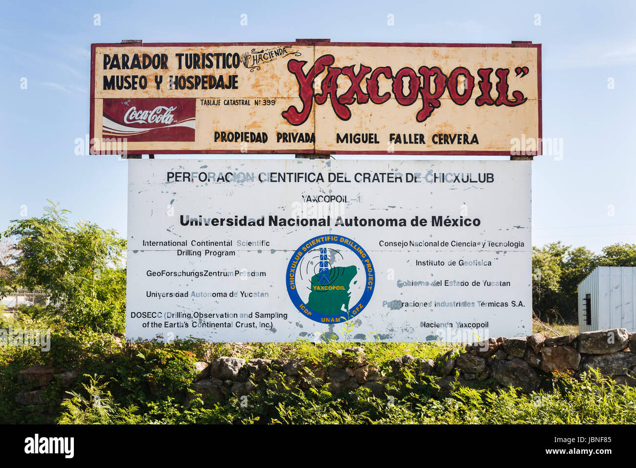 Bohren Programm Zeichen markieren Ortsbild des Chicxulub Crater in Yucatan, Mexiko Stockfoto
