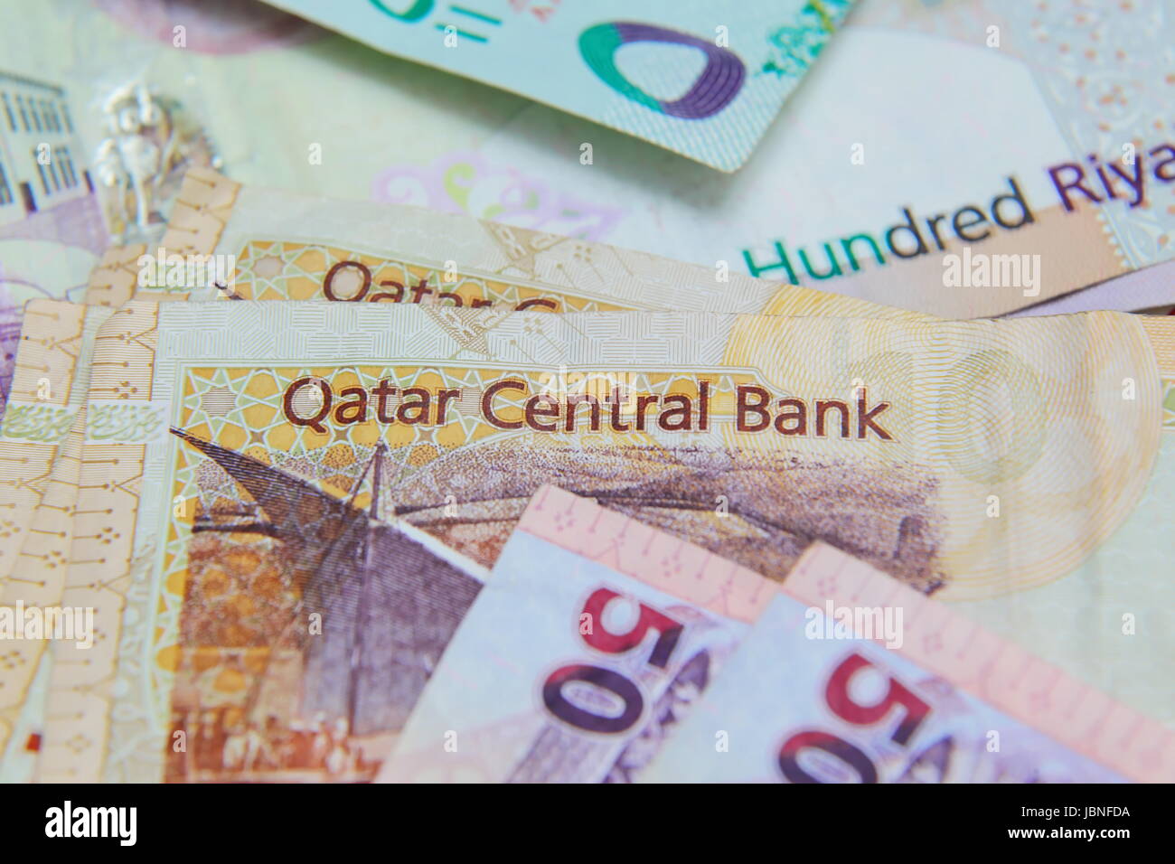 Katar Papierwährung, Rial, Nahaufnahme Stockfoto