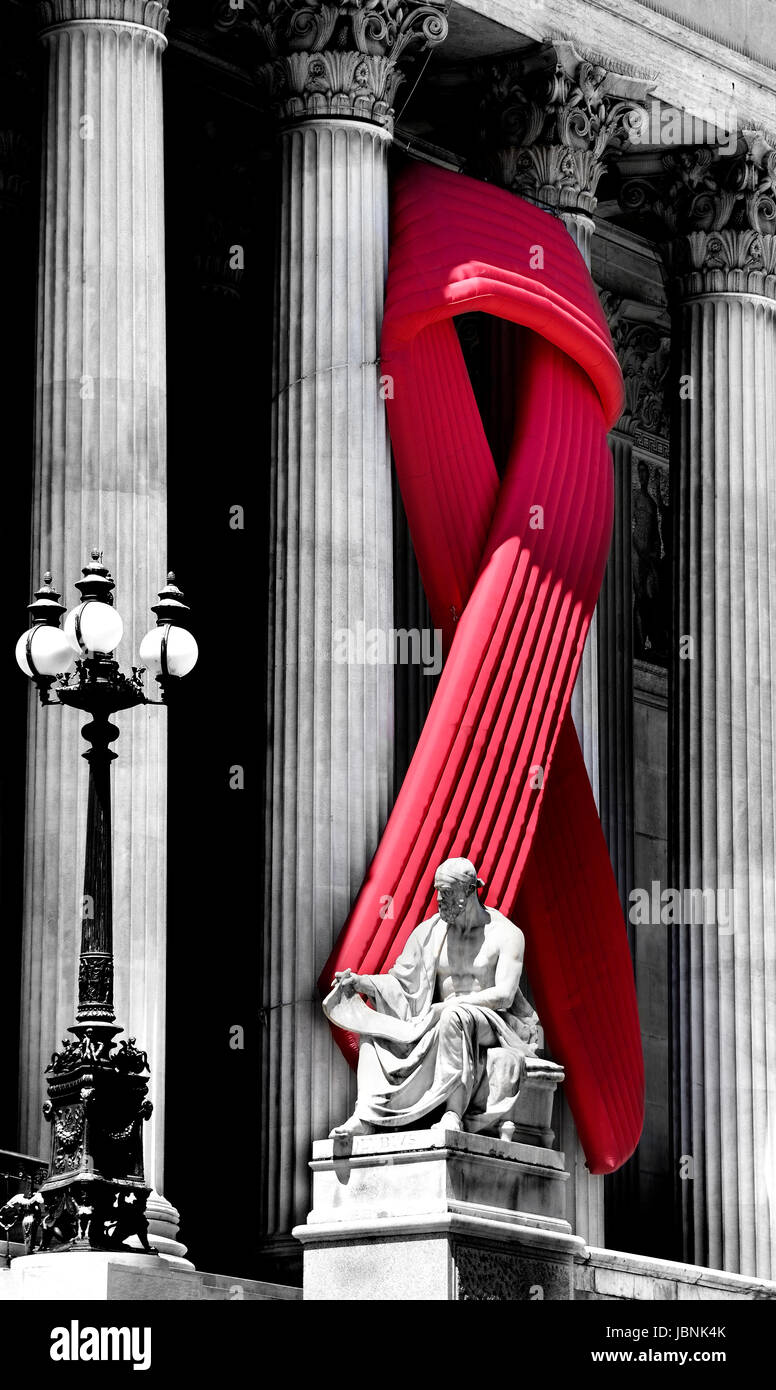 Schwarz / weiß Foto von Aids-Schleife hängen, Nationalrat Stockfoto