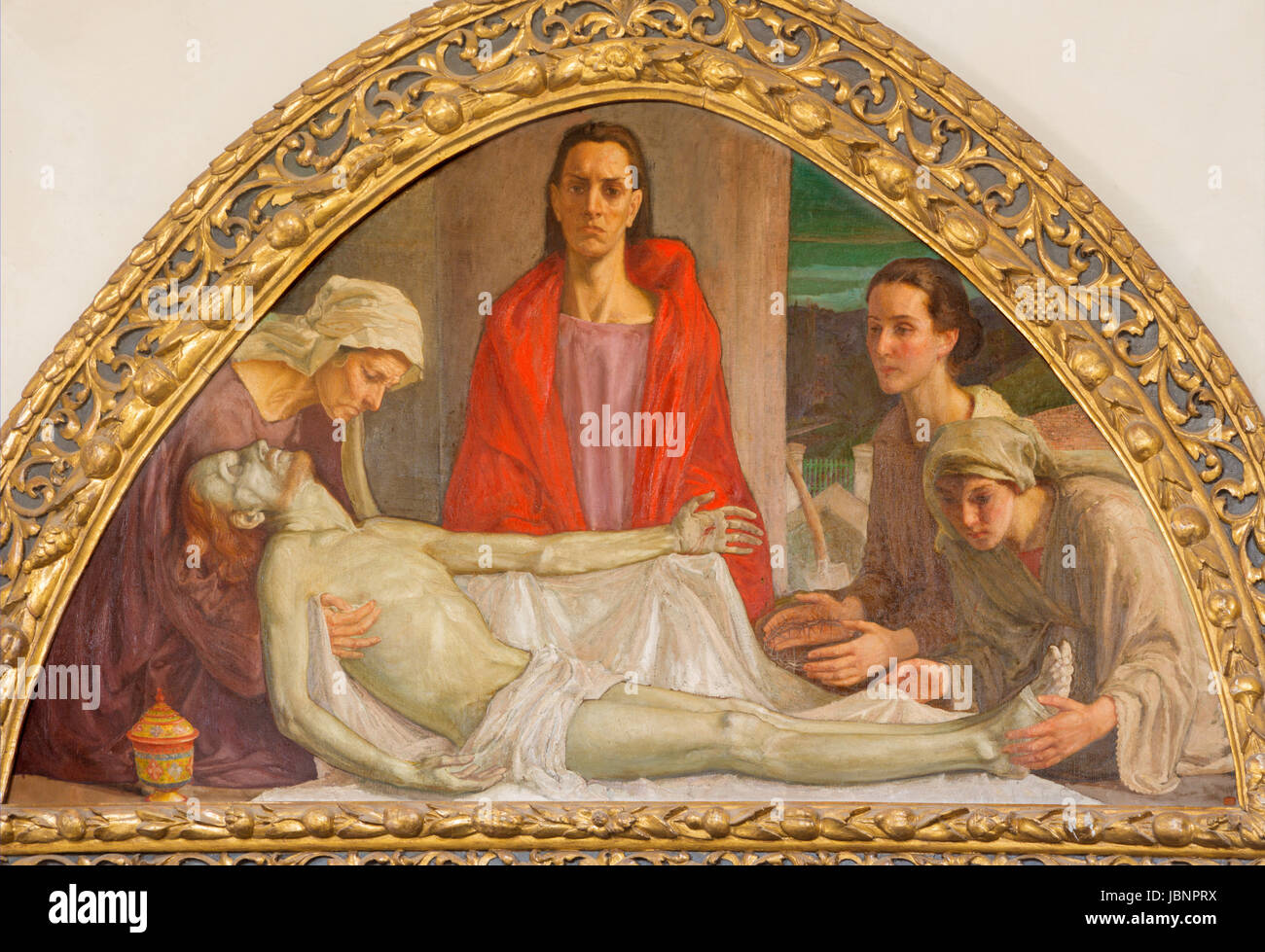 TURIN, Italien - 13. März 2017: Das Fresko des Todes Jesu mit der Mutter, Frauen und Johannes der Evangelist in Cattedrale di San Giovanni Battista von Stockfoto