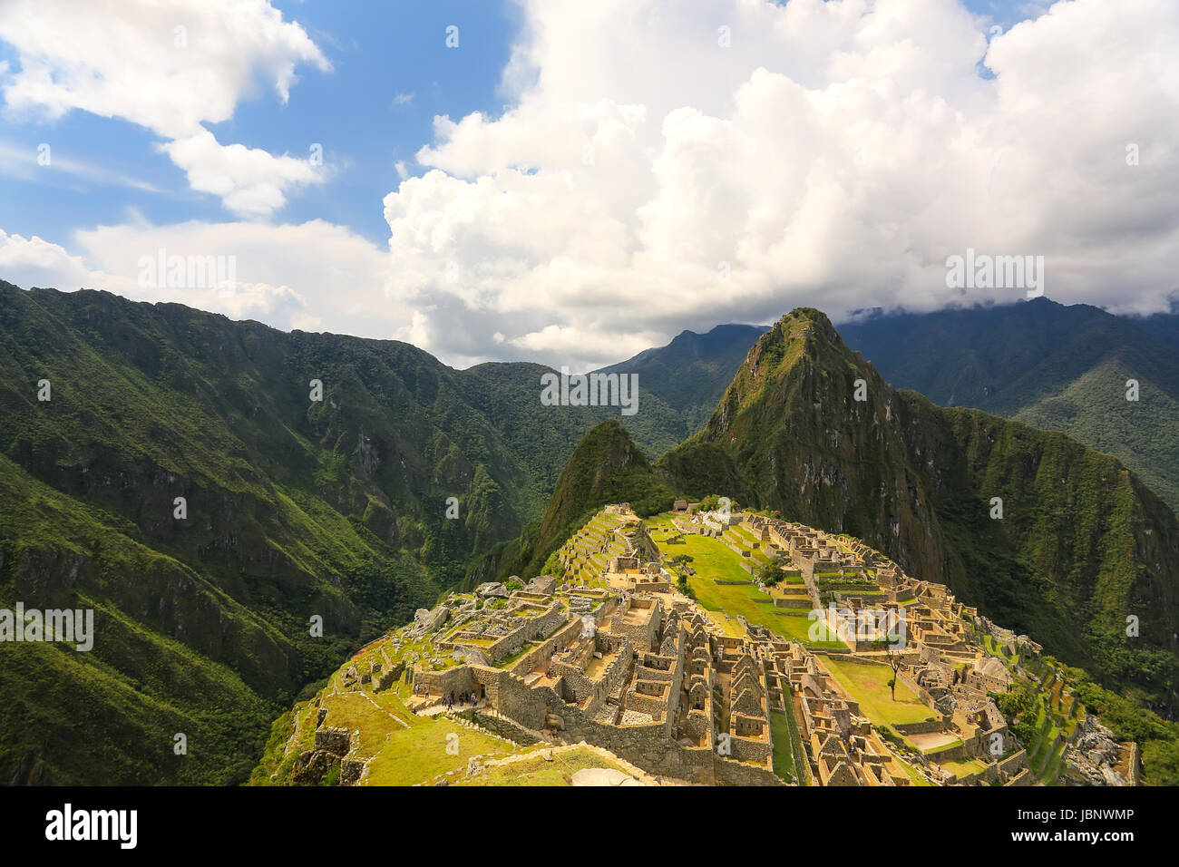 Inka-Zitadelle Machu Picchu in Peru. Im Jahr 2007 wurde Machu Picchu von der neuen sieben Weltwunder gewählt. Stockfoto