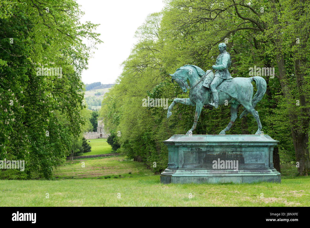 Reiterstatue von Viscount Gough auf Chillingham Castle Northumberland Stockfoto