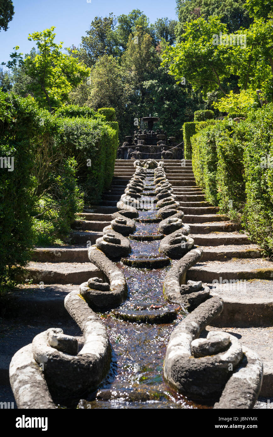 Villa Lante, Bagnaia. Viterbo. Italien. Villa Lante, der "Catena d 'Acqua" (Wasser-Kette). Stockfoto