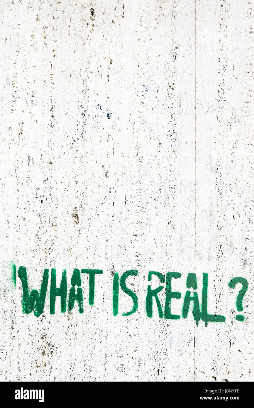 Schablone street-Art in Wien, Österreich, fragt "Was ist Real?" Stockfoto