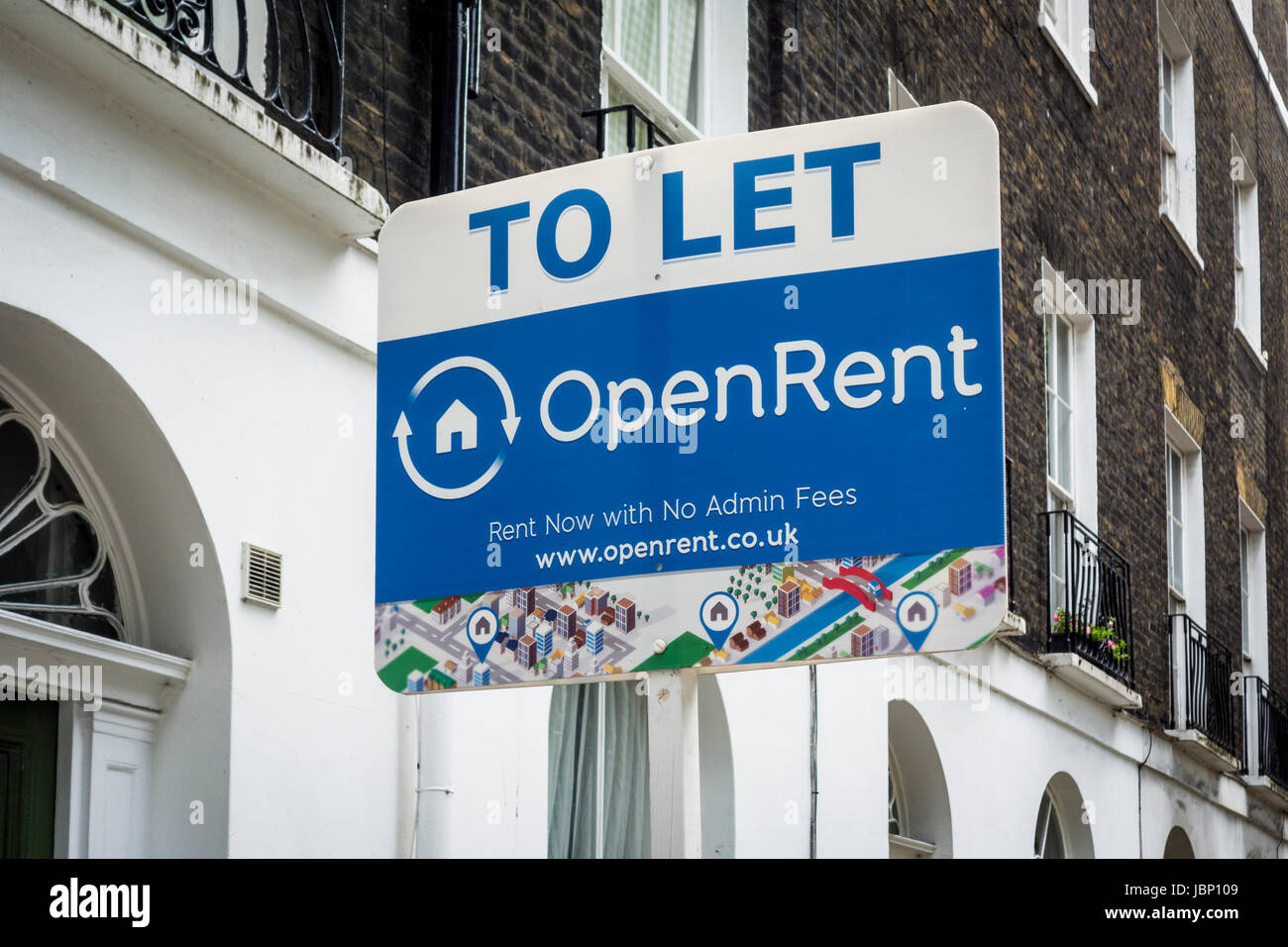 Schild "geöffnet" Miete, lassen außerhalb der traditionellen Londoner Reihenhaus wohnen, London, UK Stockfoto