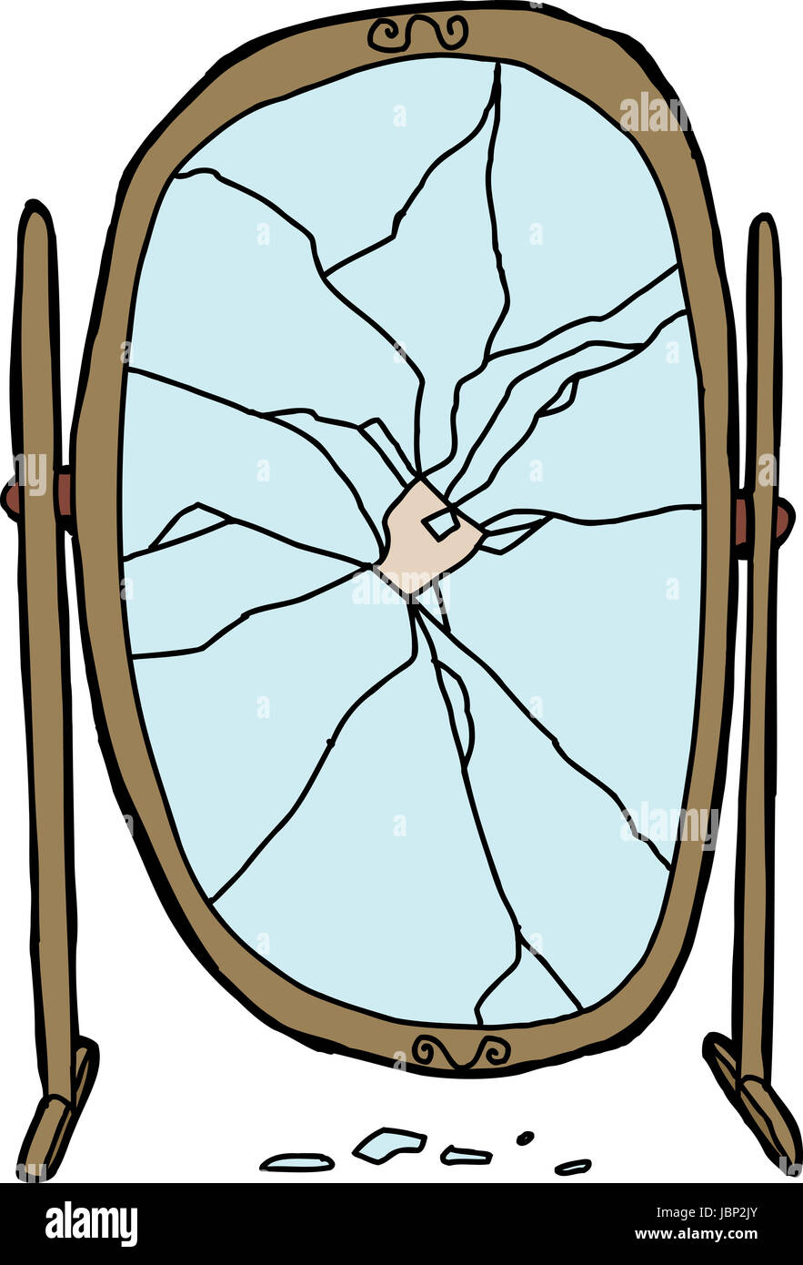 Einzelne defekte Kosmetikspiegel auf weißem Hintergrund Stockfoto