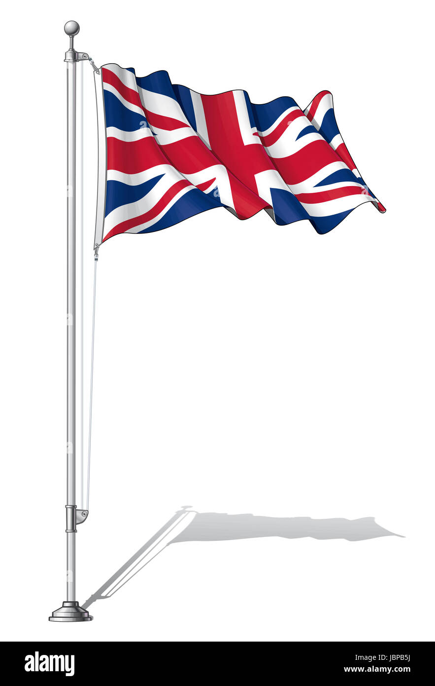 Vektor-Illustration einer winkenden UK Flagge auf einem Fahnenmast  befestigen. Fahne und Mast in separate Schichten, Strichzeichnungen,  Schattierung und Farbe fein säuberlich in Gruppen für die einfache  Bearbeitung Stockfotografie - Alamy