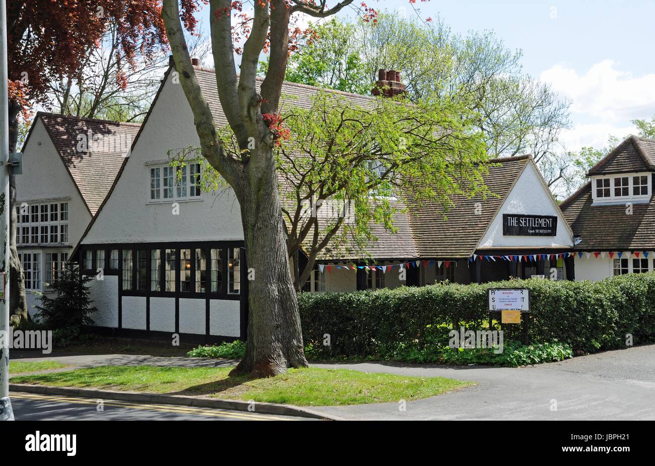 Die Siedlung, Letchworth Garden City, Hertfordshire, war früher das Kegeln Inn, "Pub with no Beer". Stockfoto