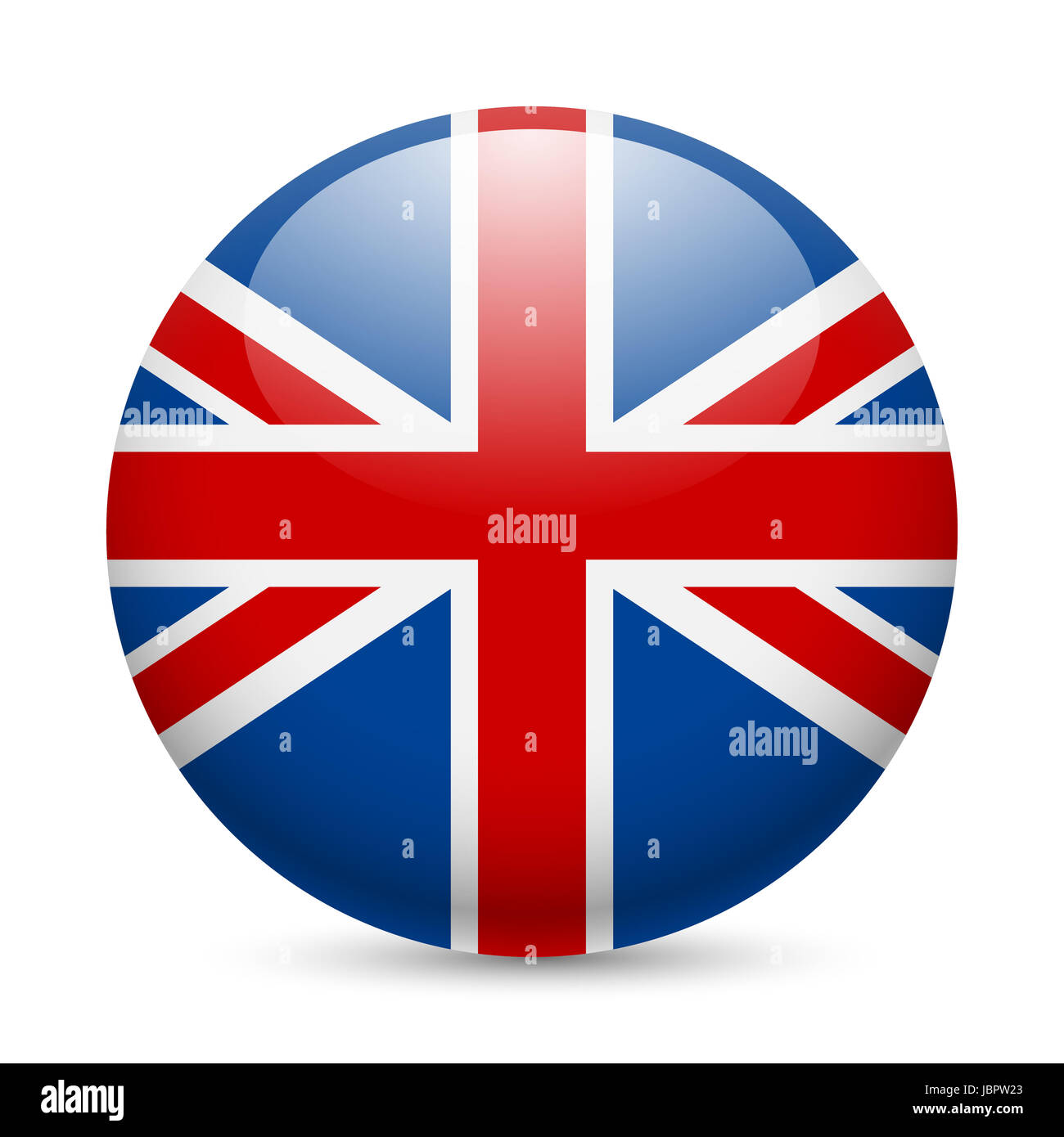 Flagge von Großbritannien als runde glänzende Symbol. Schaltfläche mit britischer Flagge Stockfoto
