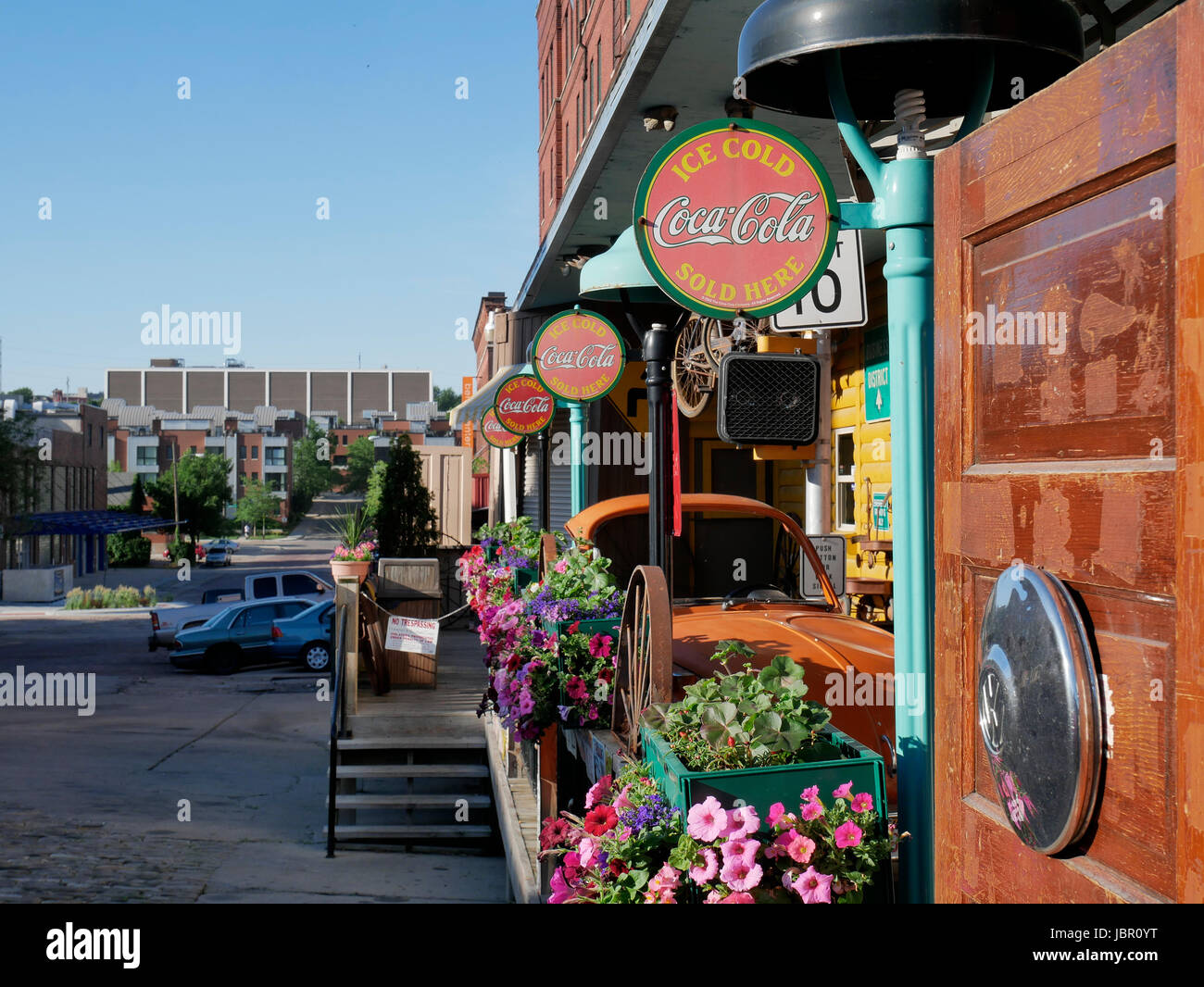 Vintage Coca Cola Schilder, Altmarkt, Omaha, Nebraska. Stockfoto