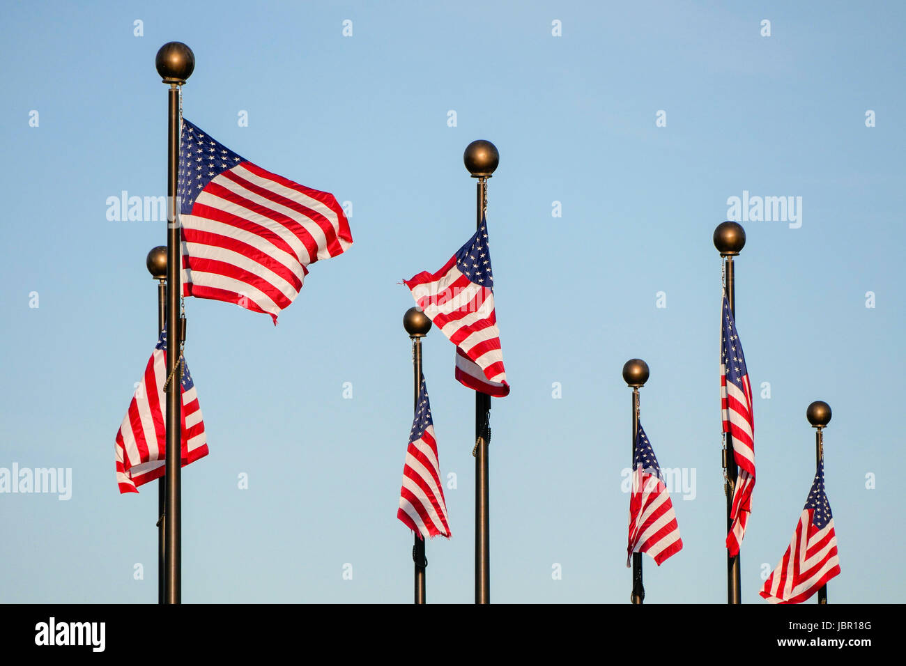 Amerikanische Flaggen, Omaha, Nebraska. Stockfoto