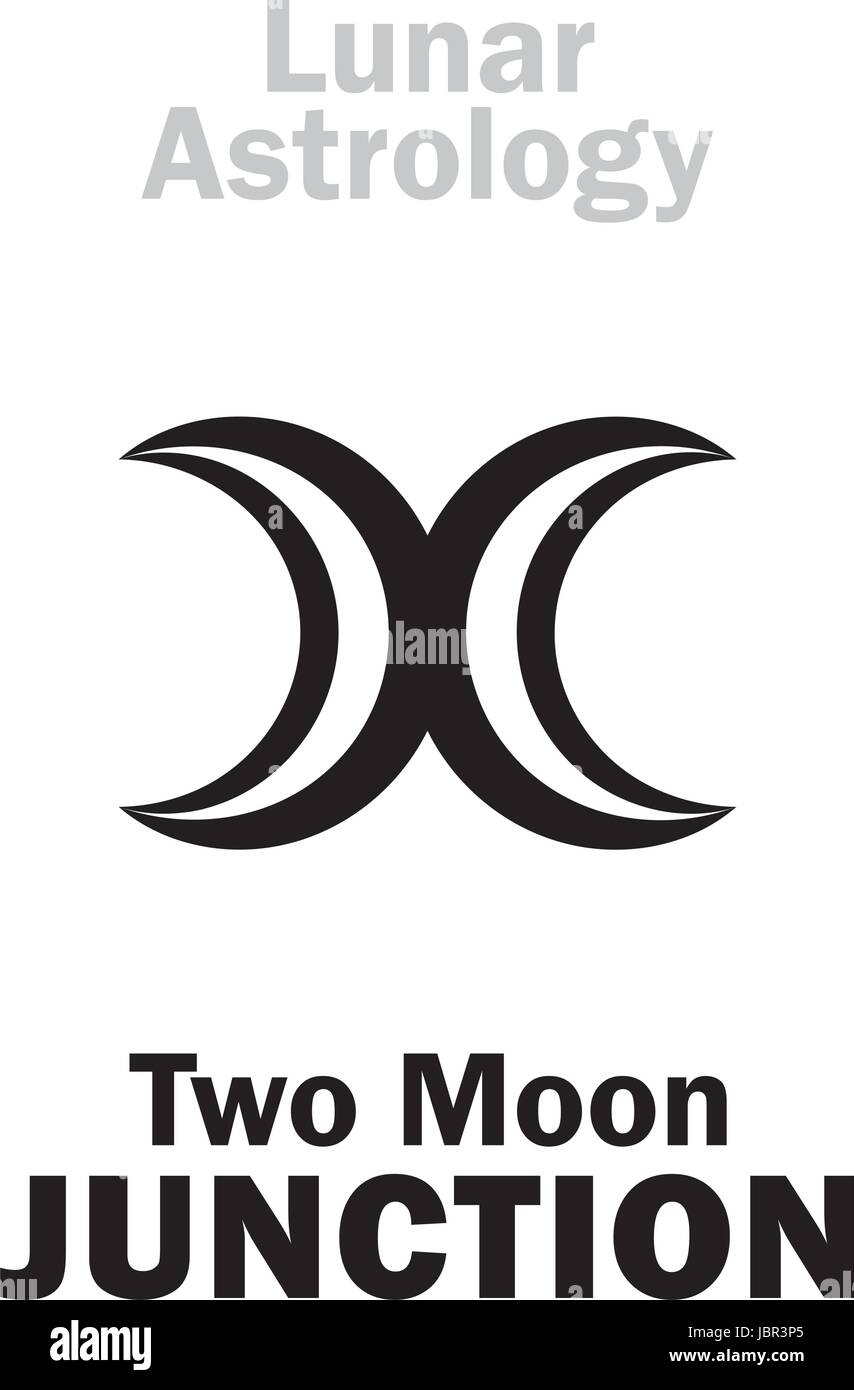 Astrologie-Alphabet: Two MOON Junction. Hieroglyphen Charakter Zeichen (einzelnes Symbol). Stock Vektor