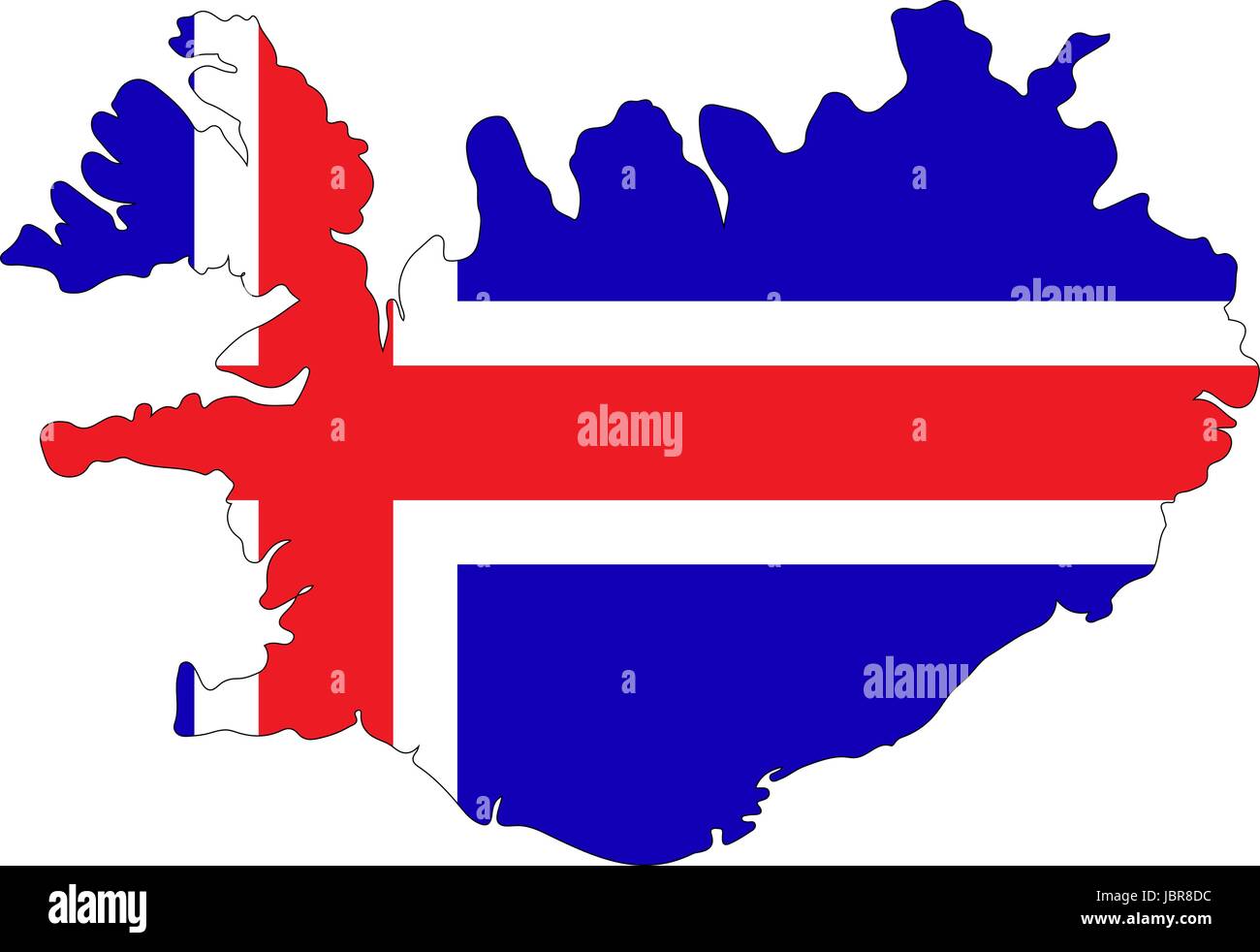 Karte und Flagge von Island auf weißem Hintergrund Stock Vektor