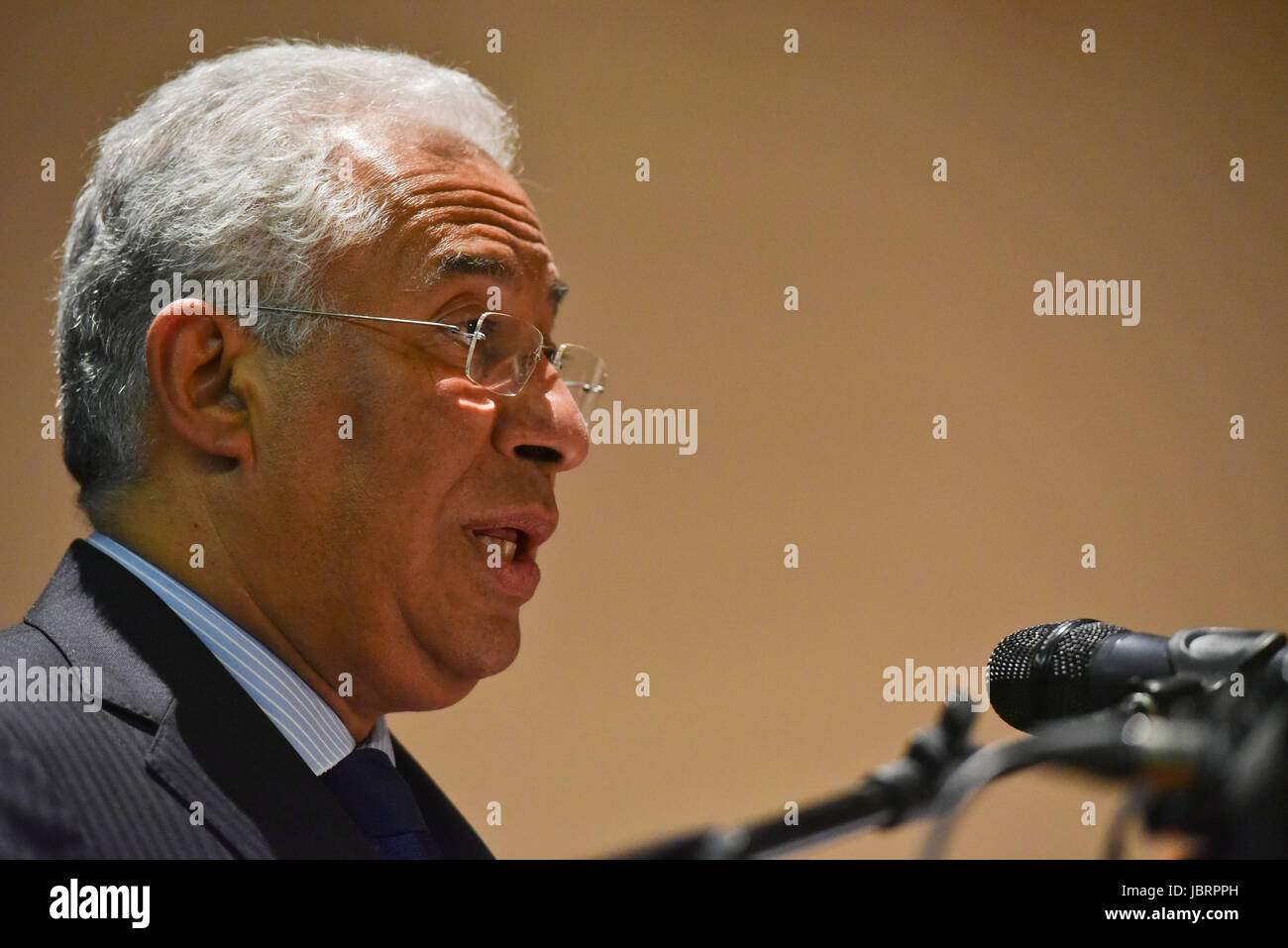 Buenos Aires, Argentinien. 12 Juni 2017. Premierminister von Portugal Antonio Costa während einer Konferenz der argentinischen Rat für internationale Beziehungen oder CARI in Buenos Aires, Argentinien. Stockfoto