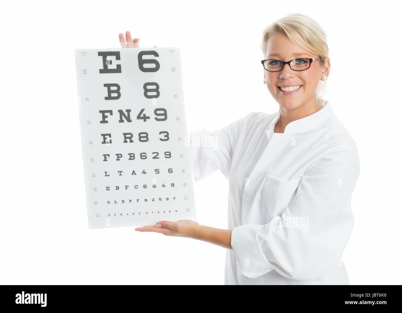 Arzt halten ein Auge Test Stockfoto