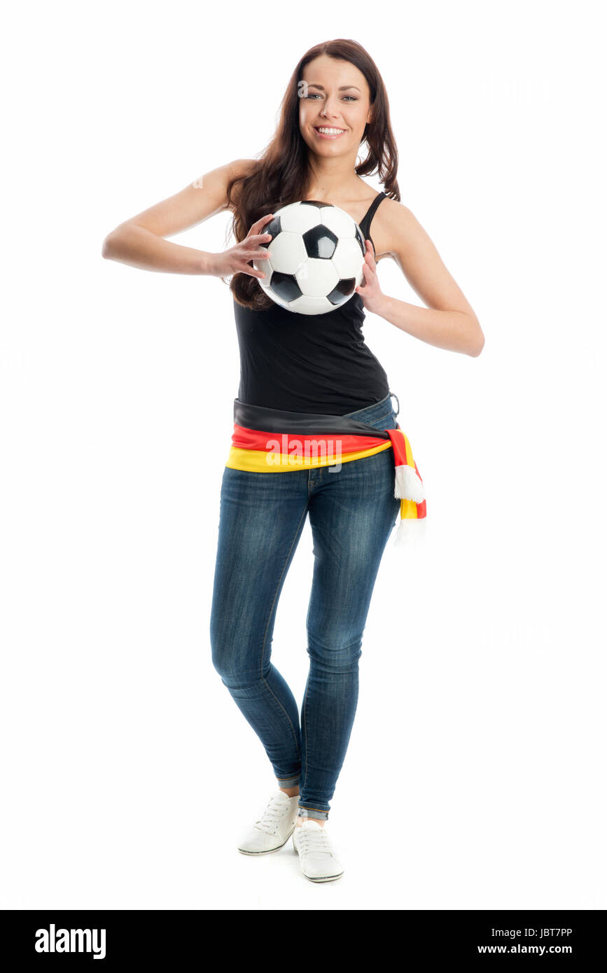 Weibliche Fußball-Fan mit Brünette Haar Stockfoto