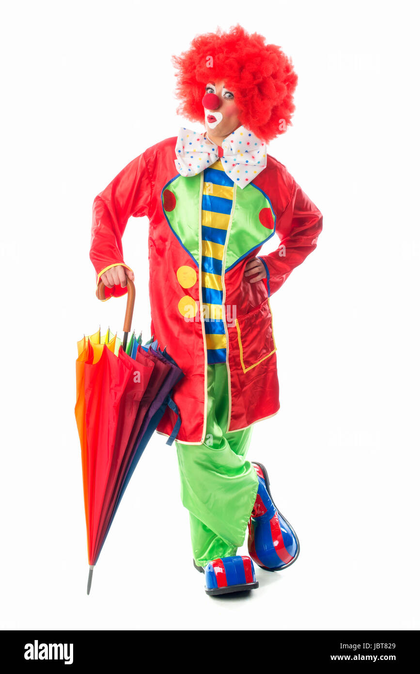 Clown mit Schirm Stockfoto